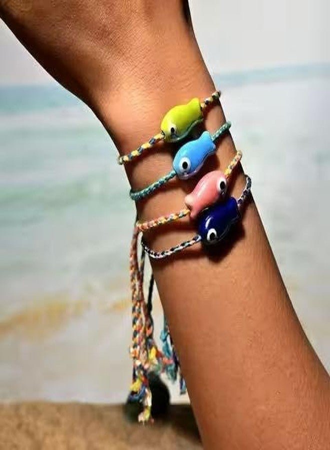 Dhdfisd Fish Bracelet Anklet Hawaiian Summer Beach Beachy Surfer Adjustable Bracelet for Women Men (Red Pink Yellow) - Image 4